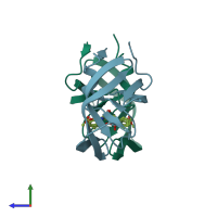 PDB entry 5cok coloured by chain, side view.
