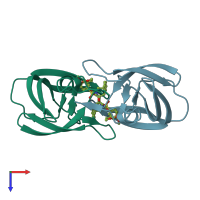 PDB entry 5cok coloured by chain, top view.