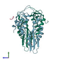 PDB entry 5col coloured by chain, side view.