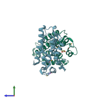 PDB entry 5com coloured by chain, side view.