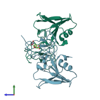 PDB entry 5cp9 coloured by chain, side view.