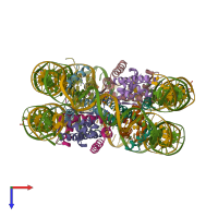 PDB entry 5cpj coloured by chain, top view.