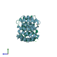 PDB entry 5cqe coloured by chain, side view.