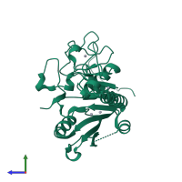 PDB entry 5cql coloured by chain, side view.