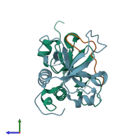 PDB entry 5cqx coloured by chain, side view.