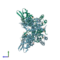 PDB entry 5cqz coloured by chain, side view.