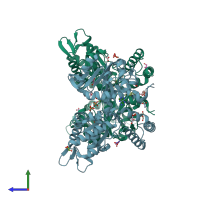 PDB entry 5cr7 coloured by chain, side view.