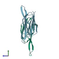 PDB entry 5cr8 coloured by chain, side view.