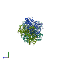 PDB entry 5crg coloured by chain, side view.