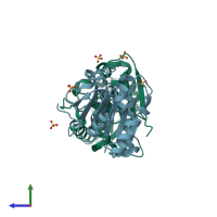 PDB entry 5cri coloured by chain, side view.