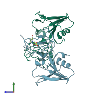 PDB entry 5cs3 coloured by chain, side view.