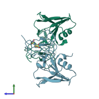 PDB entry 5cs9 coloured by chain, side view.