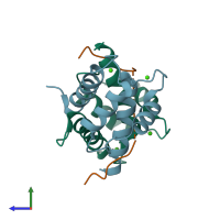 PDB entry 5csi coloured by chain, side view.