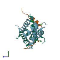 PDB entry 5csj coloured by chain, side view.