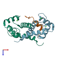 PDB entry 5csn coloured by chain, top view.