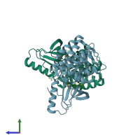 PDB entry 5csw coloured by chain, side view.