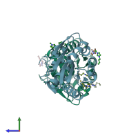 PDB entry 5ct6 coloured by chain, side view.