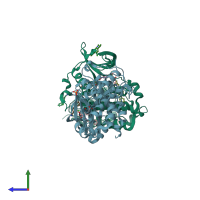 PDB entry 5cu2 coloured by chain, side view.