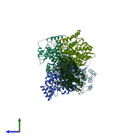 PDB entry 5cuf coloured by chain, side view.