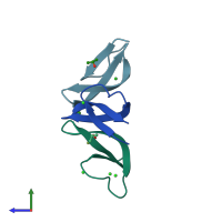 PDB entry 5cum coloured by chain, side view.