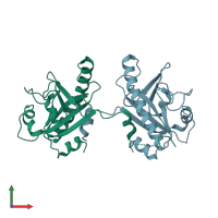 PDB entry 5cv0 coloured by chain, front view.