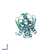 PDB entry 5cv0 coloured by chain, side view.