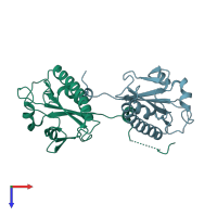 PDB entry 5cv0 coloured by chain, top view.