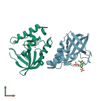 PDB entry 5cv5 coloured by chain, front view.