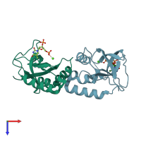 PDB entry 5cv5 coloured by chain, top view.