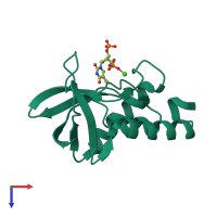 PDB entry 5cv7 coloured by chain, top view.