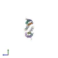 PDB entry 5cvb coloured by chain, side view.