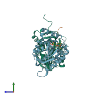 PDB entry 5cve coloured by chain, side view.