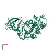 PDB entry 5cvf coloured by chain, top view.