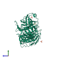 PDB entry 5cvl coloured by chain, side view.
