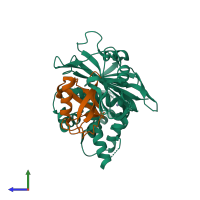 PDB entry 5cvm coloured by chain, side view.