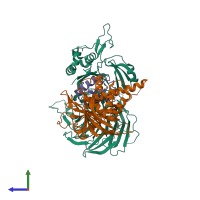 PDB entry 5cvn coloured by chain, side view.