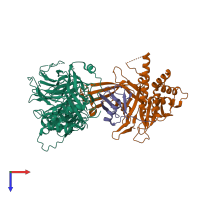 PDB entry 5cvn coloured by chain, top view.