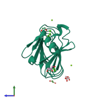 PDB entry 5cvw coloured by chain, side view.
