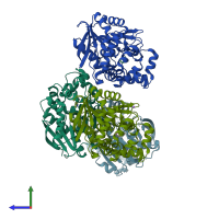 PDB entry 5cw2 coloured by chain, side view.