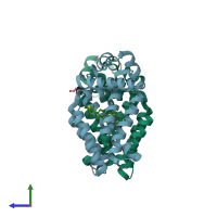 PDB entry 5cw8 coloured by chain, side view.