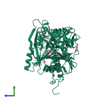 PDB entry 5cwa coloured by chain, side view.