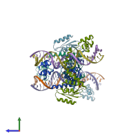 PDB entry 5cy2 coloured by chain, side view.