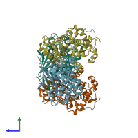 PDB entry 5cyi coloured by chain, side view.