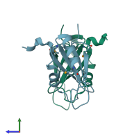 PDB entry 5cyj coloured by chain, side view.