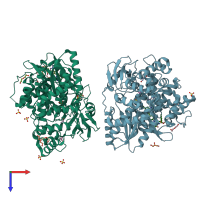 PDB entry 5czb coloured by chain, top view.