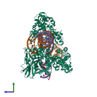 PDB entry 5czz coloured by chain, side view.