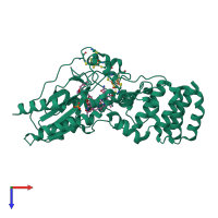 Monomeric assembly 2 of PDB entry 5d0b coloured by chemically distinct molecules, top view.