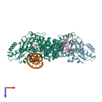 PDB entry 5d0b coloured by chain, top view.