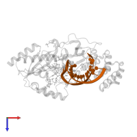 RNA (5'-D(*GP*CP*AP*GP*AP*CP*UP*(56B)P*UP*AP*AP*AP*UP*CP*UP*GP*C)-3') in PDB entry 5d0b, assembly 1, top view.