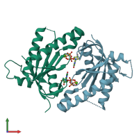 PDB entry 5d0g coloured by chain, front view.